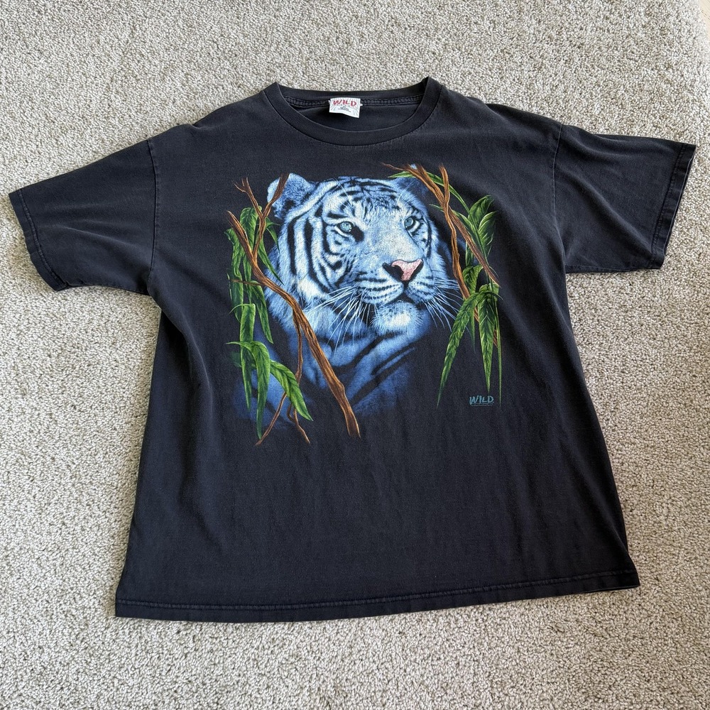 Vintage Wild Gear Tiger Shirt Mens XL Black Animal Tee T-Shirt Wildlife Nature